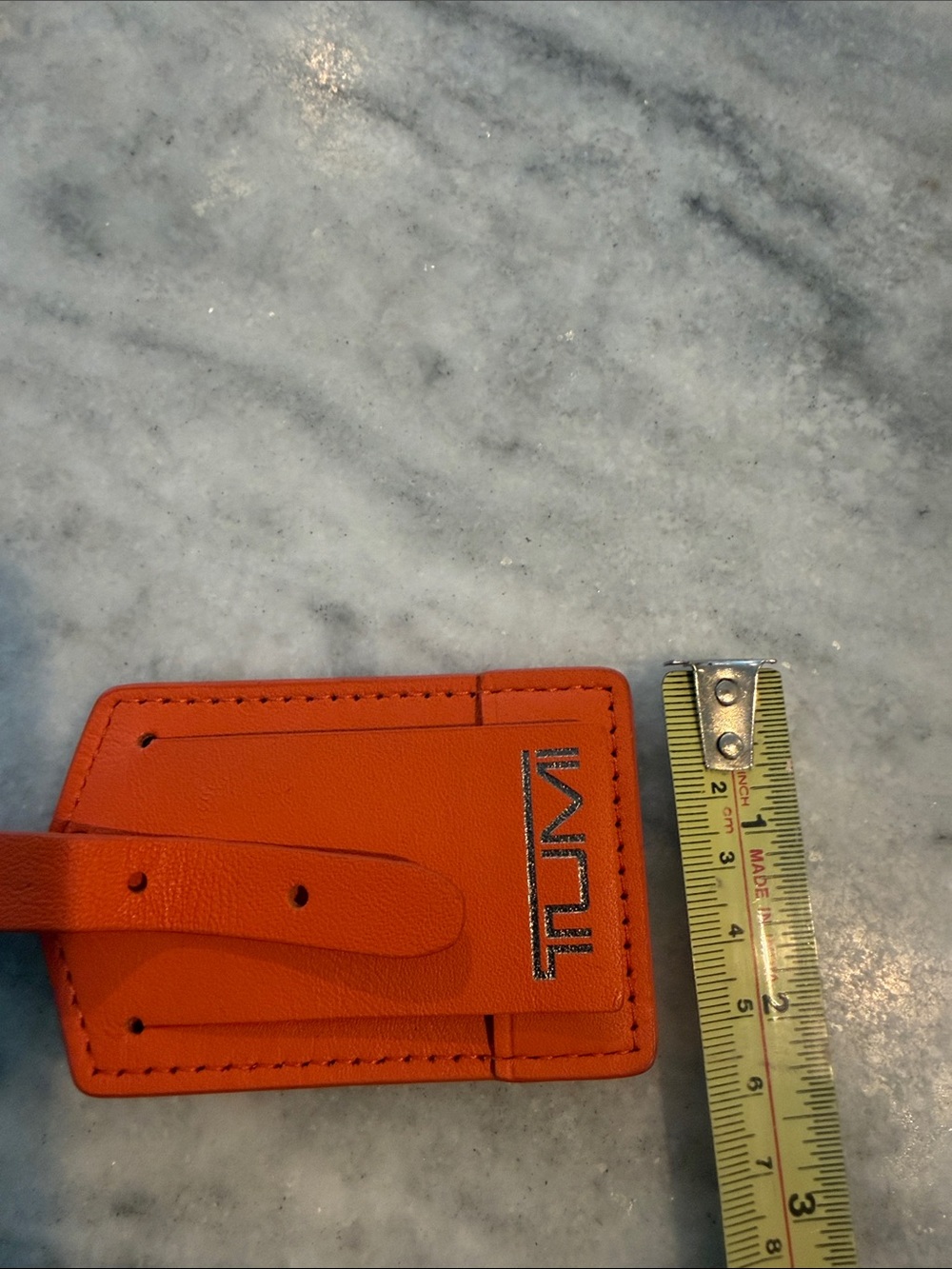 TUMI Genuine Leather Luggage Tag in Pop Orange - Picture 2 of 4